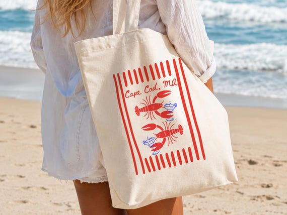 Cape Cod Lobster Tote Bag, Coastal Bachelorette Beach Tote, Nantucket Girls Trip Bag, Martini Lobster Bach Party Favor