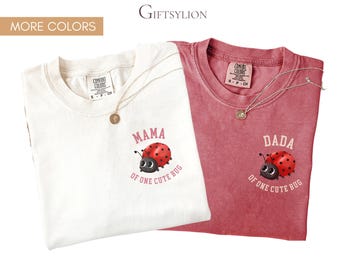 Mama Of One Cute Bug Shirt, Dada Matching Ladybug Tee, Family Birthday Outfit, First Birthday Party Matching Shirts