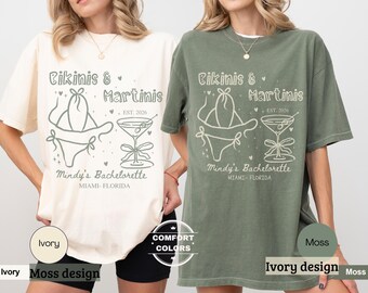 Martinis And Bikinis Bachelorette Shirt, Custom Beach Bach Party Tee, Comfort Colors®, Girls Trip Shirt, Bridesmaid Gift, Miami Mexico