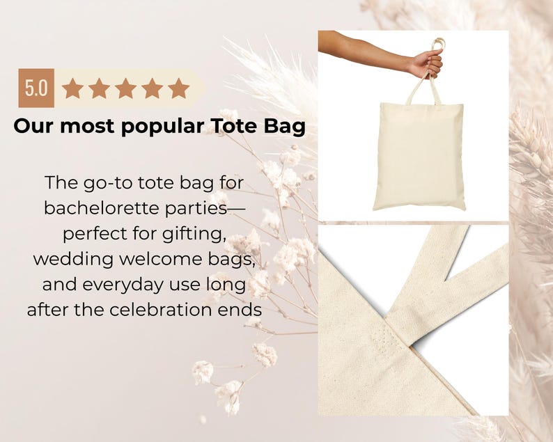 May include: A plain, off-white canvas tote bag with two matching fabric handles. The bag is shown in a full view and a close-up detail of the handle attachment point. The fabric has a visible woven texture and a neutral, light beige color.