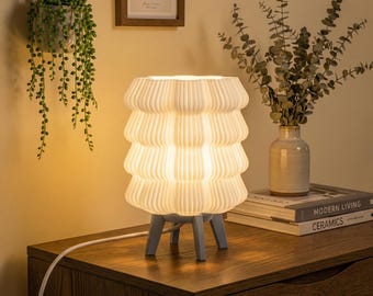 3D-geprinte golvende tafellamp: koraalkleurige lampenkap, moderne nachtverlichting