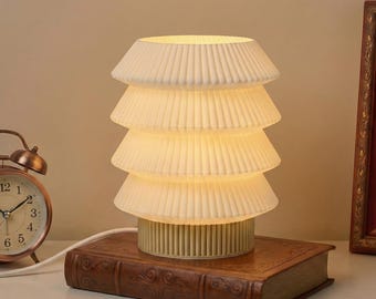 Sculpturale gelaagde 3D-geprinte lampenkap – moderne minimalistische tafellamp – minimalistisch geometrisch