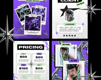 Y2K Nail Artist Instagram Templates: Glitter Chrome Canva Pack