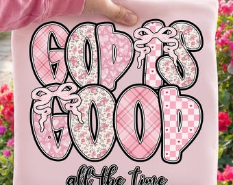 God is altijd goed png — christelijk sublimatieontwerp, preppy retro Faith-clipart met strik, 300 dpi transparante download