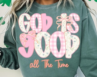 God is altijd goed png — christelijk sublimatieontwerp, preppy retro Faith-clipart met strik, 300 dpi transparante download