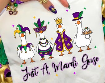 Just A Mardi Goose PNG, Mardi Gras Goose Sublimation, Funny Mardi Gras PNG Design, Carnival Goose PNG
