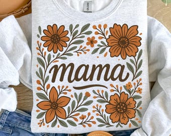 Boho Floral Mama PNG | Retro Wildflower Mom Shirt Design (Digital Download)