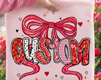 Custom Valentine PNG, Love Bow Typography PNG, Heart Pattern Letter PNG, Valentine Sublimation Design
