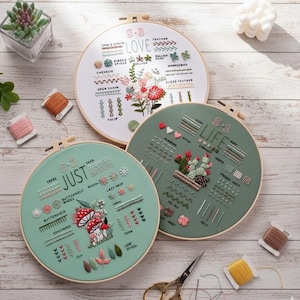 Kit d'aiguilles perforées pour débutants – 3 jeux d'aiguilles à faire soi-même avec cerceau, fil et outils | Kit de démarrage d'aiguilles perforées fabriquées à la main pour adultes et enfants