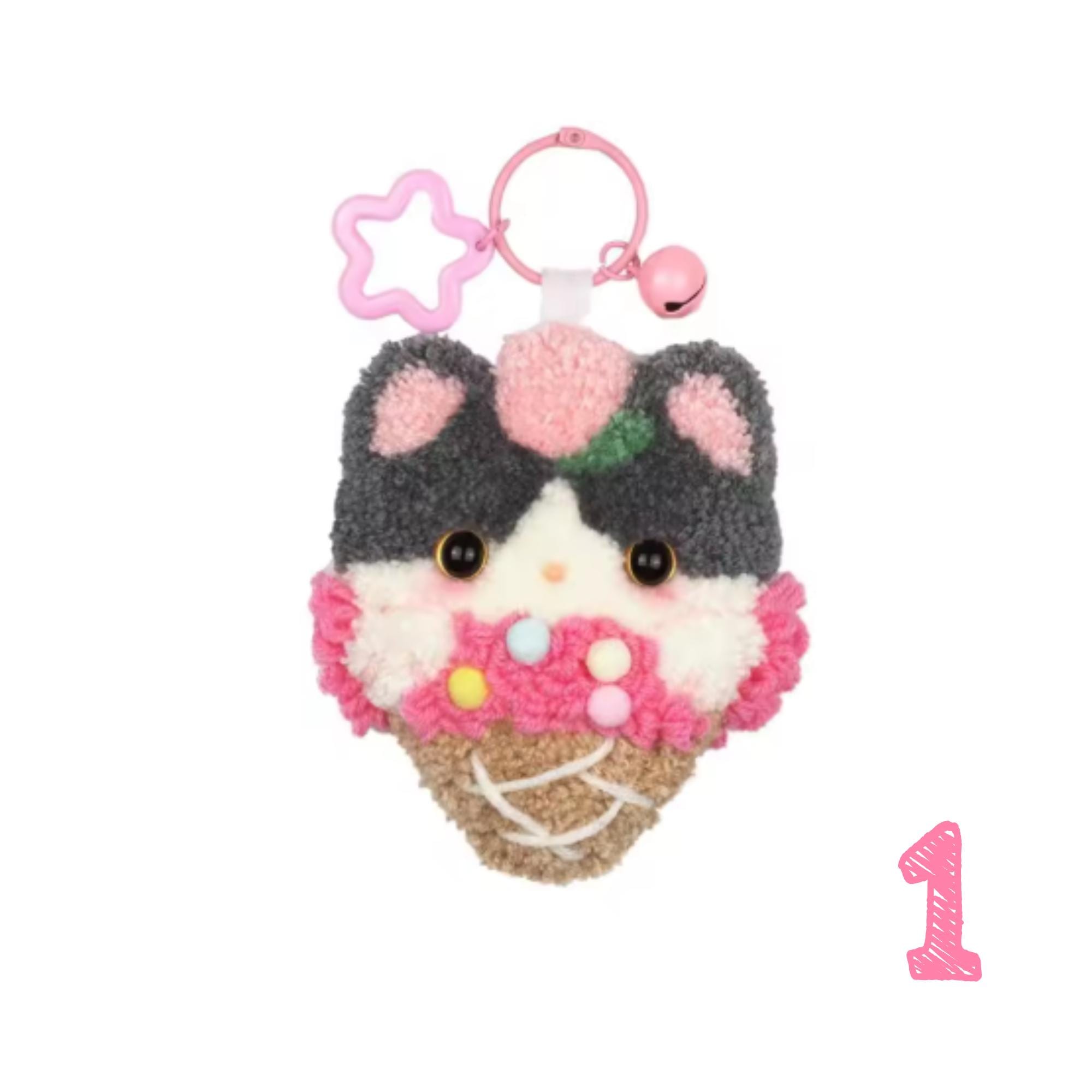 猫のパンチニードルキット - 初心者向けDIYキーホルダー刺繍クラフト 