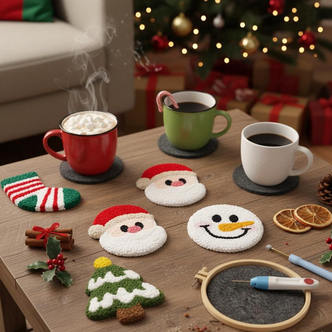 Christmas Punch Needle Coaster Kit for Beginners – DIY Embroidery ...