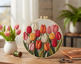 チューリップの花の刺繍キット：モダンな花柄の刺繍 - Etsy 日本