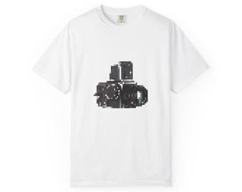 Pixelated Camera - Hustle Bad - photographer t-shirt, 100% cotton, garment-dyed, classic camera tee