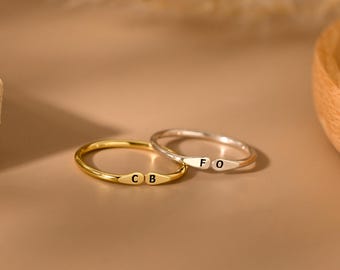 Dainty Initial Ring, Skinny Letter Ring,14k Gold Filled Couple Ring,Custom Initial Ring,Stacking Ring,Minimalist Ring,Christmas Gift For Her
