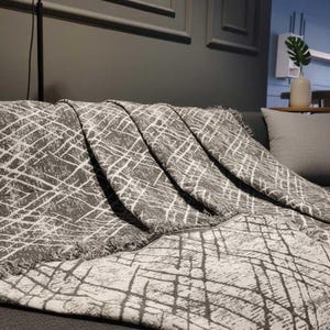 Sofa Throw – Geometric Reversible Textured Couch Cover with Tassels