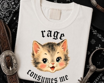 Rage Consumes Me PNG, Rage Consumes Me Cat Tshirt Design PNG, Feminine Rage PNG, Western Grunge Alt Clipart, Boutique Design png