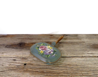 Toleware Hand Painted Silent Butler Metal Floral Crumb Tray Farmhouse Decor Cottage Chic Decor Hand Painted Flowers