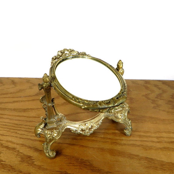 Vintage Ornate Brass Vanity Mirror On Stand Swivel Vintage Ornate Brass Vanity Mirror On
