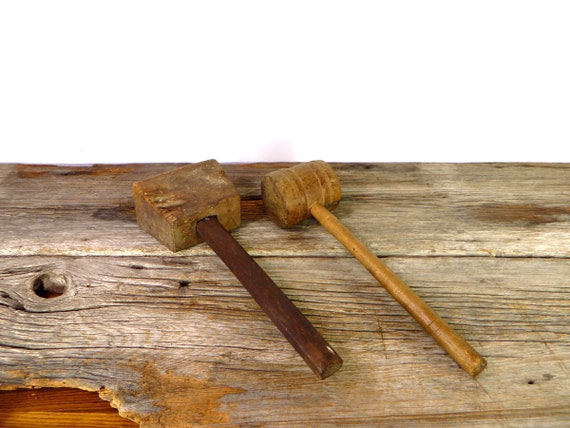 ANTIQUE LARGE Wooden Mallet Hammer Tool Primitive Carpenter Farmhouse