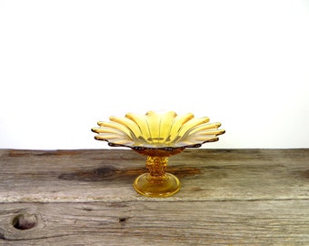 Amber Glass Compote Elegant Amber Footed Bowl Vintage Fall Home Decor Fruit Dessert Stand Decorative Centerpiece 1960's Home Decor