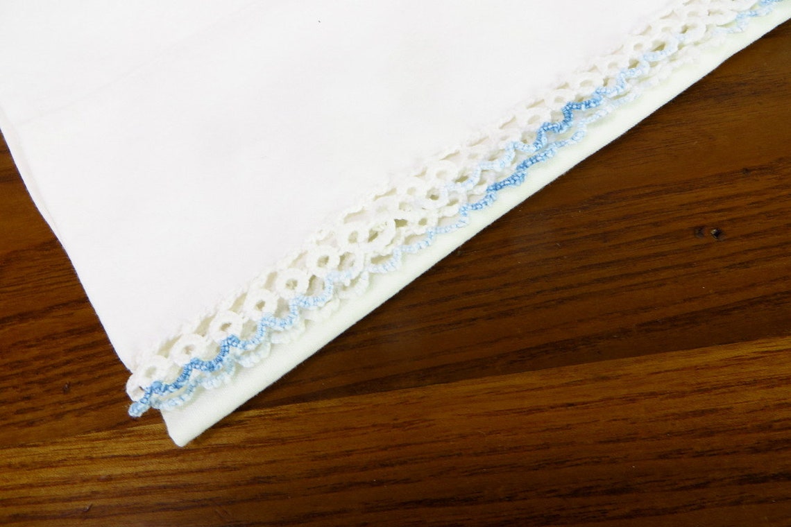 Vintage Blue And White Pillowcases White Pillowcases With Blue Etsy