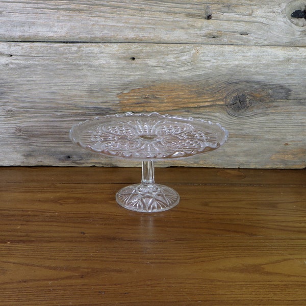 Vintage Glass Pedestal Cake Stand Pattern Glass Cake Display Stand Cottage Chic Kitchen Dessert Stand