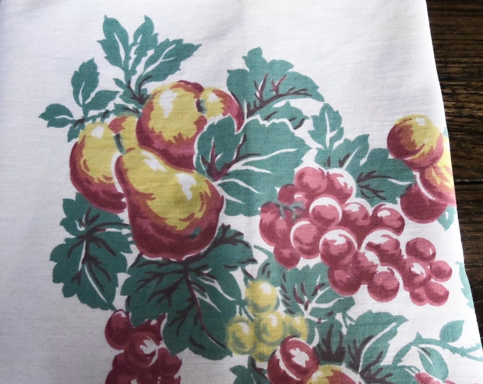 Vintage Fruit Tablecloth Cotton 1950s Kitchen Etsy