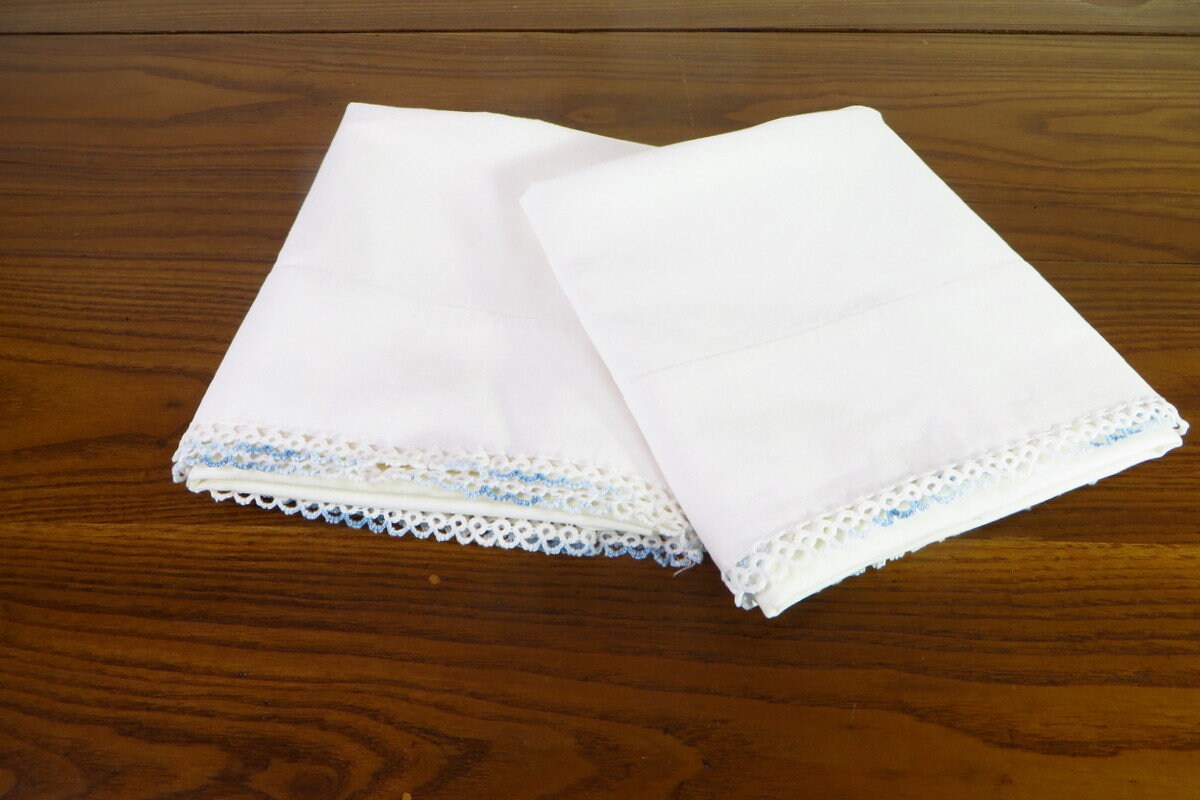 Vintage Blue And White Pillowcases White Pillowcases With Blue Etsy