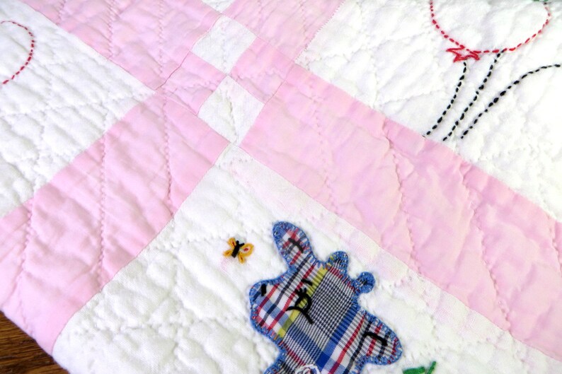 Vintage Hand Stitched Baby Quilt Whimsical Animal Child's Etsy