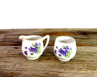 Violets Cream And Sugar Bowl Schumann Arzburg Germany Porcelain Creamer With Open Sugar With Violets Cottage Chic Kitchen Porcelain China