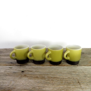 Fire King Avocado Mugs 4 Green and Black Anchor Hocking Coffee Mugs Retro 1970&#39;s Kitchen