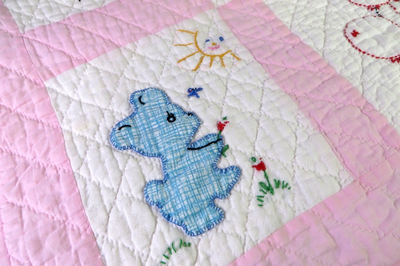 Vintage Hand Stitched Baby Quilt Whimsical Animal Child's Etsy