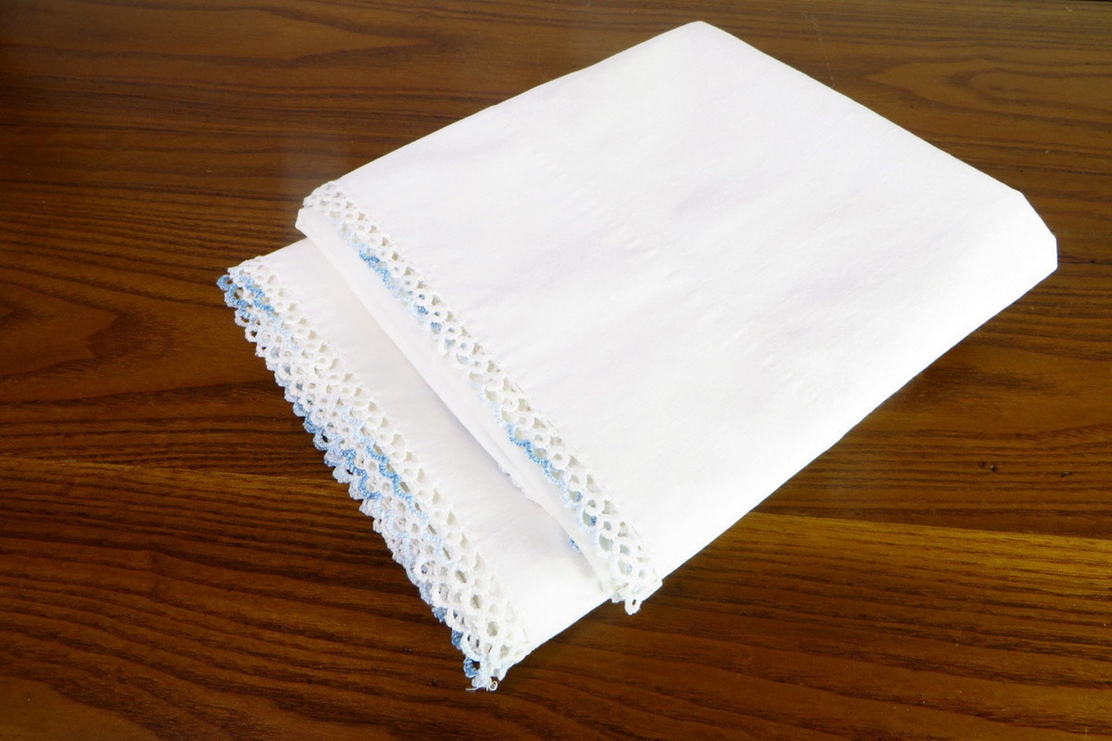 Vintage Blue And White Pillowcases White Pillowcases With Blue Etsy