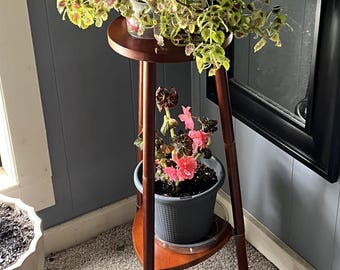 2 Tier Walnut Plant Stand | Indoor Wooden Stand | Rustic Table | Pine Stand | Small Plant Shelf | Corner Stand | Modern Décor | Dome Stand