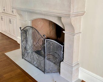 3-Panel Wrought Iron See-Through Fireplace Screen, Iron Screen, Spark Guard, Folding Screen, Lodge Fireplace, Brass Fire Guard, Hearth Guard