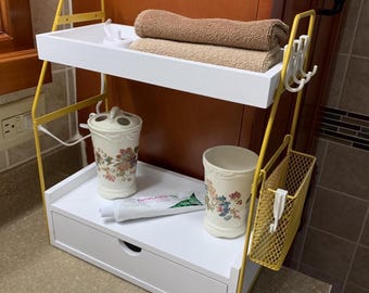 2 Tier Bathroom Counter Organizer with Drawer and Basket | Sink Organizer | Cosmetic Rack | Vanity Storage | Makeup Organizer