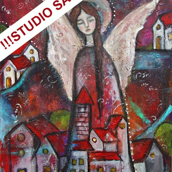 Studio Closing Sale - 20% discount coupon - Guardian - 16 x 20, Original Angel Art Painting