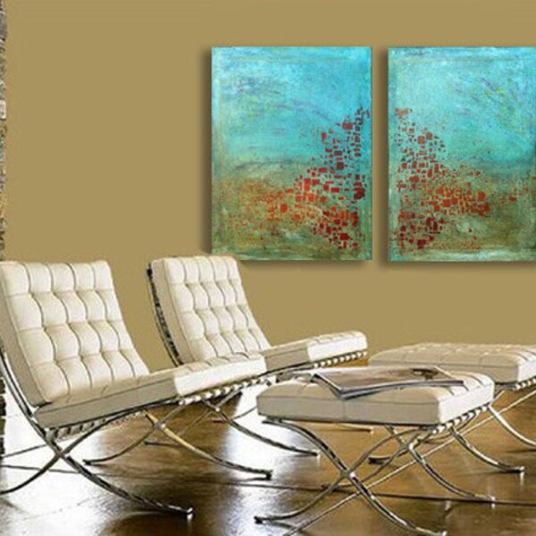 Focused -  diptych 36 x 24 , LARGE Abstract Art,Abstract Contemporary painting