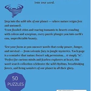 May include: A blue book cover with text about word puzzles. The cover features a swirling graphic and text that reads "50 Puzzles". The book is from Agnes Tab Creations.
