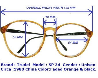 SP 34 TRUDEL VINTAGE eyewear / retro glasses / dead stock eyewears / eye glasses vintage / Trudel eyewear / orange crystal eyeglasses/