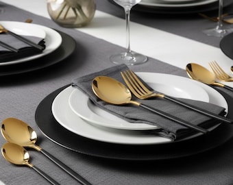 Black and Gold Stainless Steel Cutlery Set - Modern Dinnerware for 6