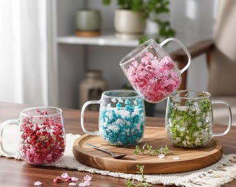 Floral Kaffeetasse - doppelwandige Borosilikatglas Becher 250ml mit Henkel