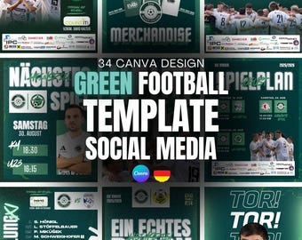 Soccer/Football Social Media Templates | Canva Design Pack (37 Templates) | Matchday, Lineup, Score goal