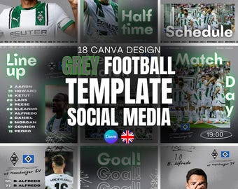 Sjablonen voor sociale media voetbal/voetbal | Canva-ontwerppakket (18 sjablonen) | Thuis - Afwezig