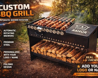 Personalized  Logo Grill for 8 skewers  /Automatic Skewer Rotation
