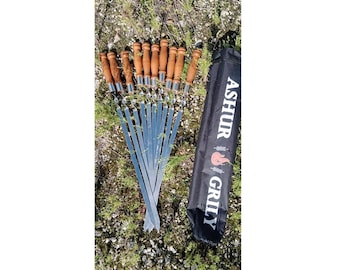 Stainless steel skewers /Wooden handle-10 pcs