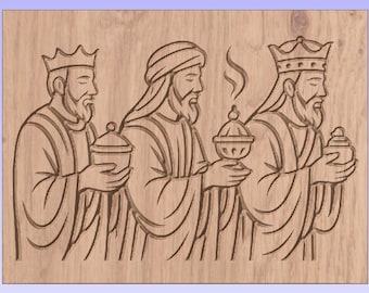 Tres Reyes Magos – Escena con detalles de regalos Archivo CNC (SVG DXF)