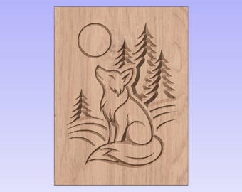 Fox & Moon CNC Design – Woodland Scene (SVG, DXF)