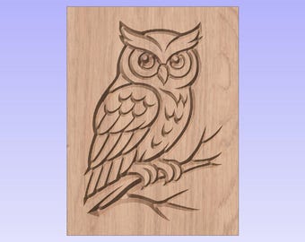 Owl on Branch CNC Design: Linocut Style (Digital File)