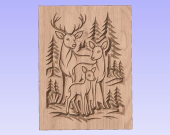 Archivo CNC de familia de ciervos del bosque – Tallado en madera de vida silvestre, diseño de grabado láser (SVG, DXF)
